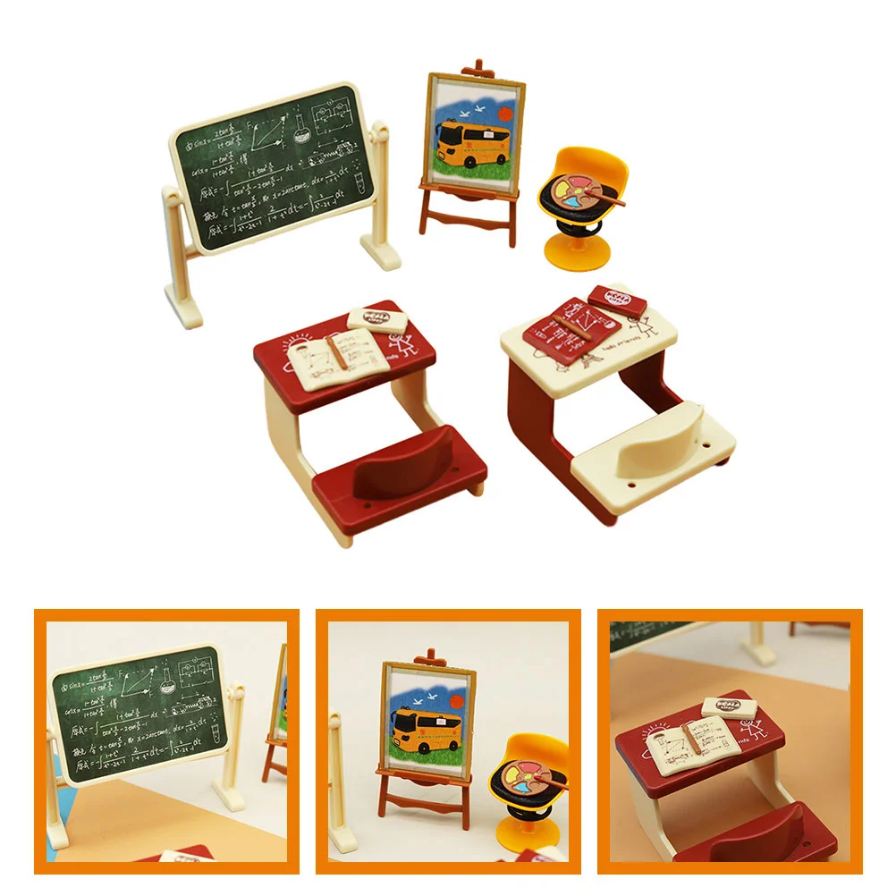 2 Sets Table Decor Mini Desk Blackboard Chalkboard Supplies Cute Classroom Accessories for House and Chairs