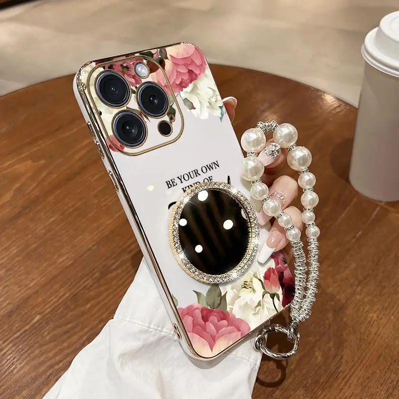 

16 ProMax Flower Park Bracelet Plating Phone Case For iPhone 16Plus 14 16Pro 16 SE3 13Mini 13 16ProMax 13Pro SE2 14Pro Cover