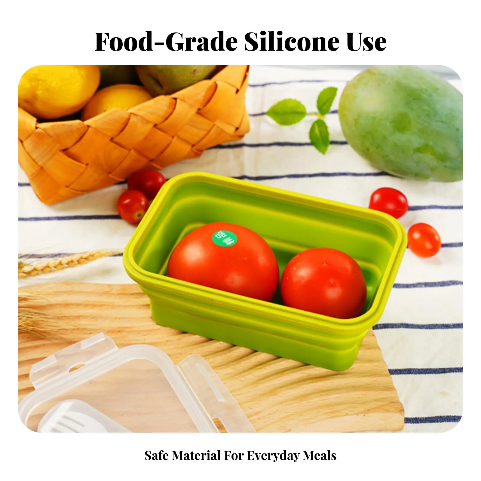 Lunch Box for Office Workers, Food Grade Silicone, Rectangular, Foldable, Microwave Safe, Leakproof, Adult Bento Container view 2