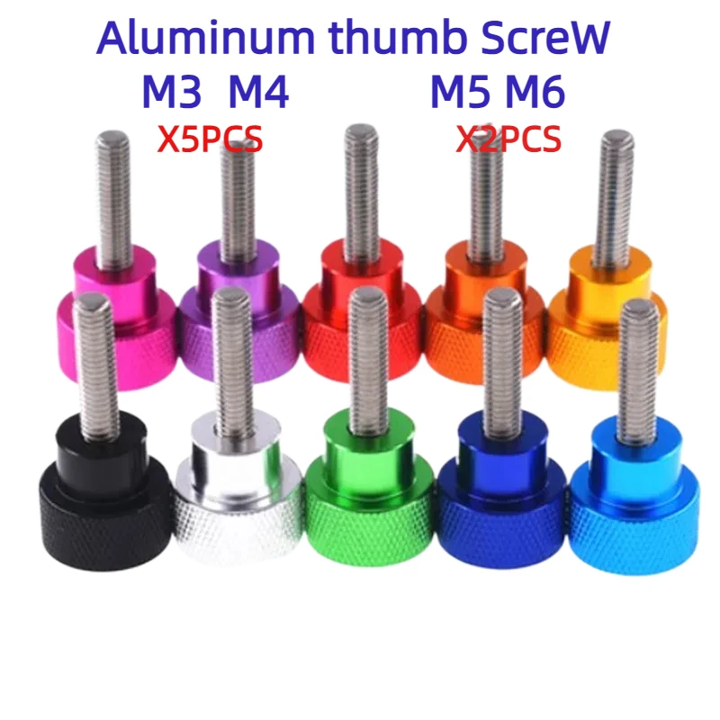 2/5PCS M3 - M6 Hand - Tighten Thumb Screws! Aluminum Knurled Head + Stainless Steel Thread