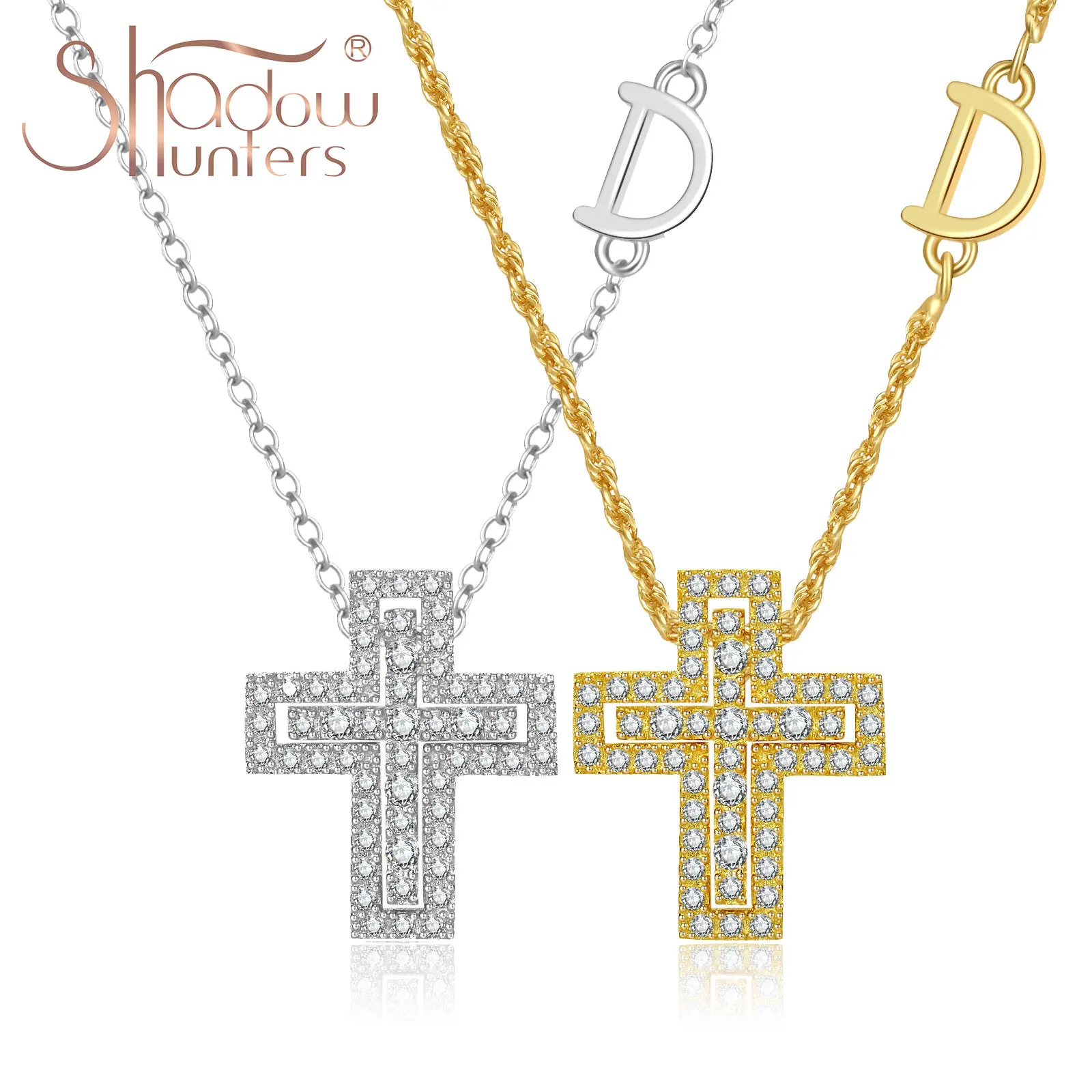 SHADOWHUNTERS 925 Sterling Silver New Double Cross Pendant Necklace D Letter Twist Chain Fashion Cross Necklace Korean Jewelry