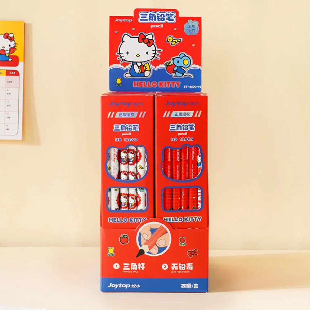 Conjunto de Lápis Sanrio Original com 12 Peças, Lápis de Papelaria Hello Kitty HB, Suprimentos para Escola e Escritório, Essenciais para Estudo, Presente de Aniversário