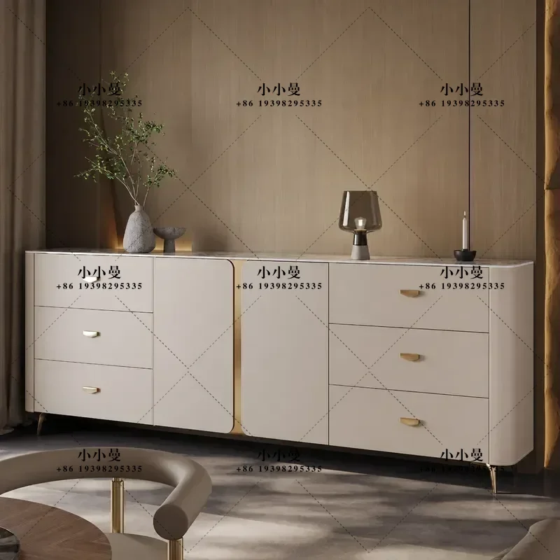 Light Luxury Rock Slab Entry Door Cabinet Italian High End Storage Saddle Leather Dining Side Cabinet Living Room Decorative