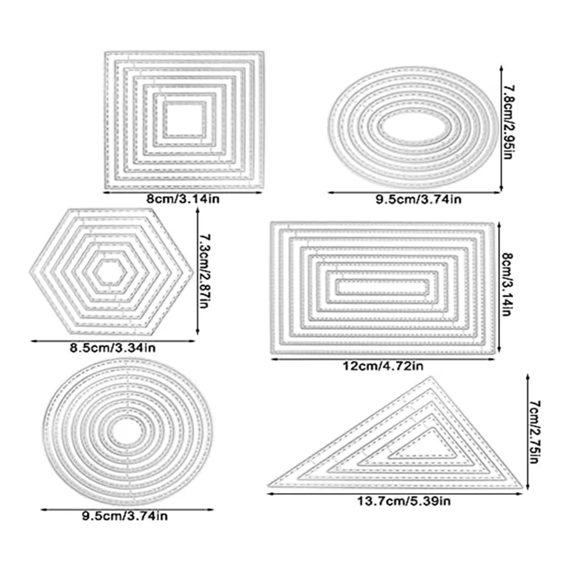 Ensemble de pochoirs de découpe en métal, différentes formes, polygone découpé, outils de gaufrage pour carte, fournitures exécutives, photo, 6 pièces