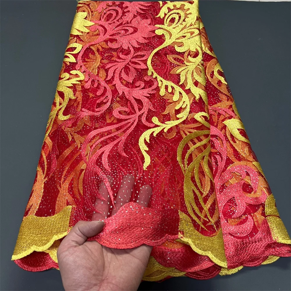 

Latest African Lace Fabric 2025 High Quality,Fabrics By The Meters,Sequin,Tulle,Wedding Dresses,Embroidery,Mesh,Cloth,5 Yards