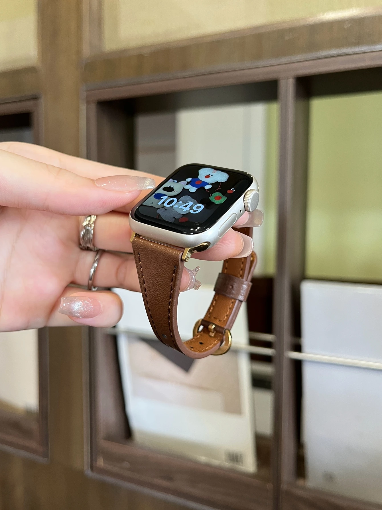 رقيقة ل سوار ساعة أبل البني النساء الترا 10/9/8/7/6/5/4/3/2/ 38 مللي متر 40 مللي متر 41 مللي متر 42 مللي متر 44 مللي متر 45 مللي متر 46 مللي متر حلقة جلدية