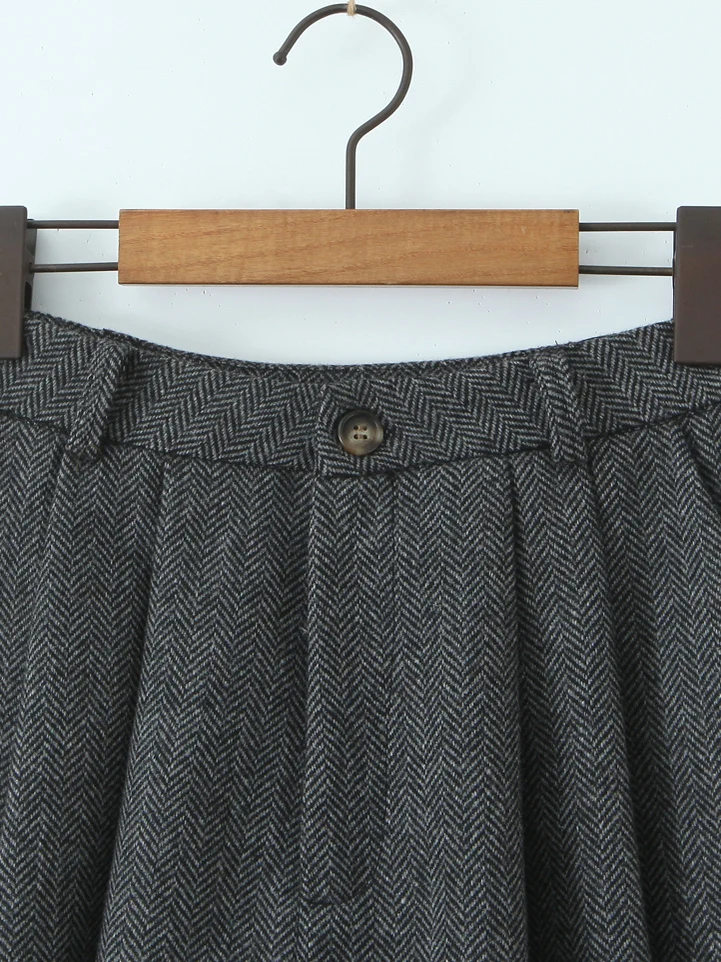 하이웨이스트 아메리칸 레트로 체크 울 A라인 스커트 여성용 가을 겨울 슬림핏 안티라이트 바디 스커트