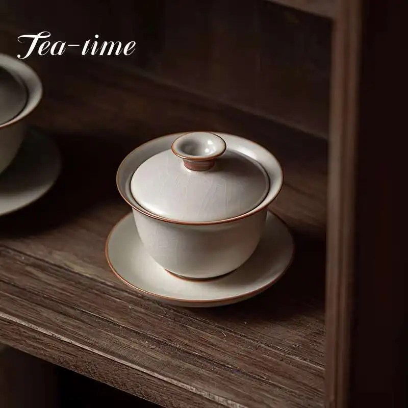 Ru Kiln Tea Cup Kung Fu Chawan Oolong Gaiwan Cover Bowl Maker Chinese Original Puer Garglin Cups Porcelain Supplies Set Wan Gai