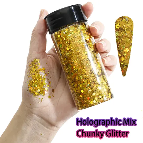 Holographic Chunky Glitter 80g Craft Glitter Powder Mixed Chunky Fine Iridescent Nail Sequins For Nail ,Festival Decor