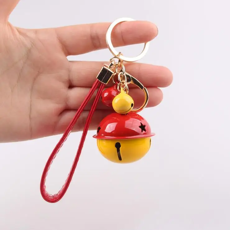 New Double Color Metal Bell Keychains Party DIY Gift Accessory Key Ring PU Leather Rope Car Key Chain Bag Pendant Jewelry