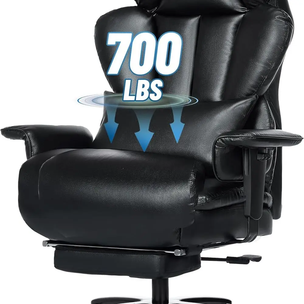 

Heavy-Duty Ergonomic Office Chair for 700lbs, Wide Seat, Adjustable Lumbar Support, Footrest, Black