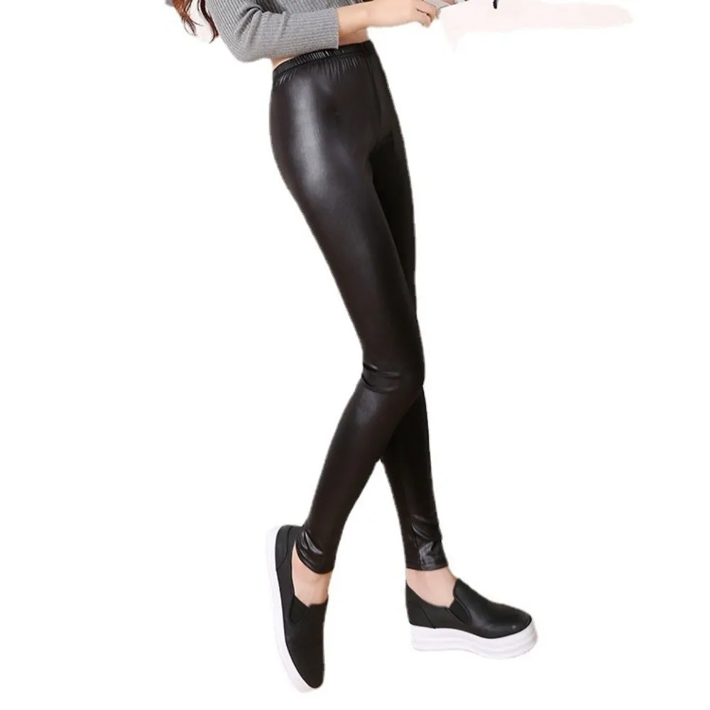 Faux Leather Faux Leather Pants Stretch Fabric Plus Size Fleece Lined Leggings Fleece Lined Elastic Waist Plus Size Outer Wear