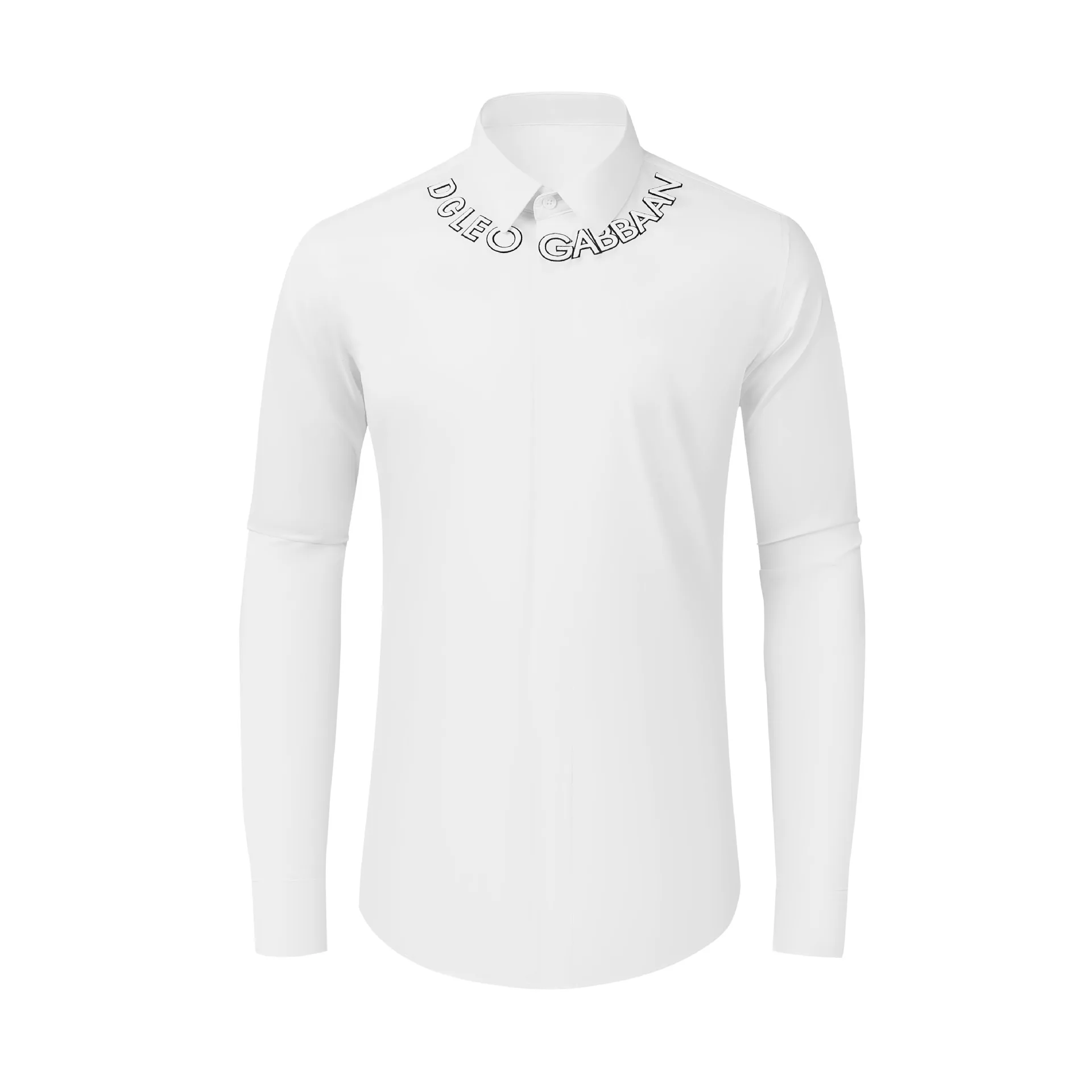 Autumn and winter collar circumference letter three-dimensional embroidery silk blend non ironing elastic slim fit men's shirt