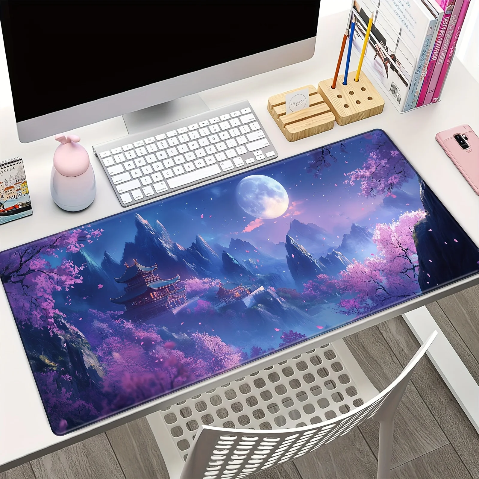 

Cherry Blossom Landscape mousepad purple HD printed PC mechanical keyboard pad, rubber anti-slip, washable, high quality