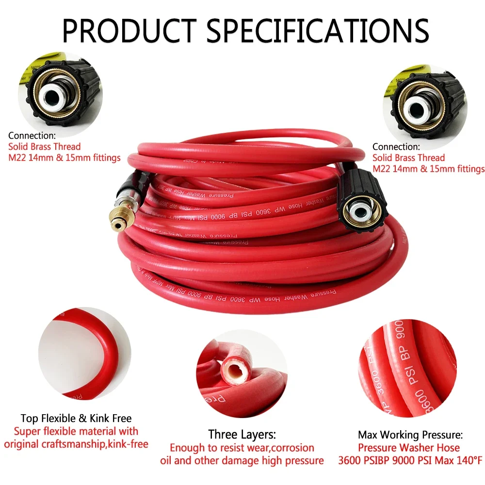 Universal Pressure Washer Hose - Fits Lavor HAMMER Huter Kohler Sterwins Karcher for Car Washing Garden Cleaning Sink Jet Wash