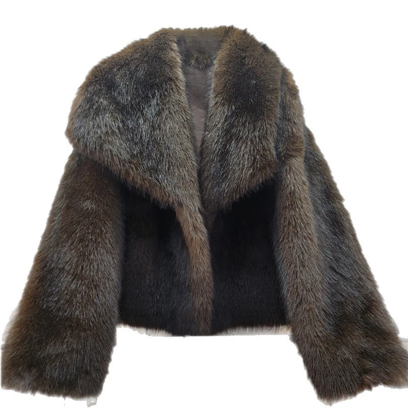 WTHT Trendy Fashion Women's Gradient Plush Fake Fur Warm Coat 2025 Winter New Lapel Long Sleeves Short Jacket Female 1LS2734