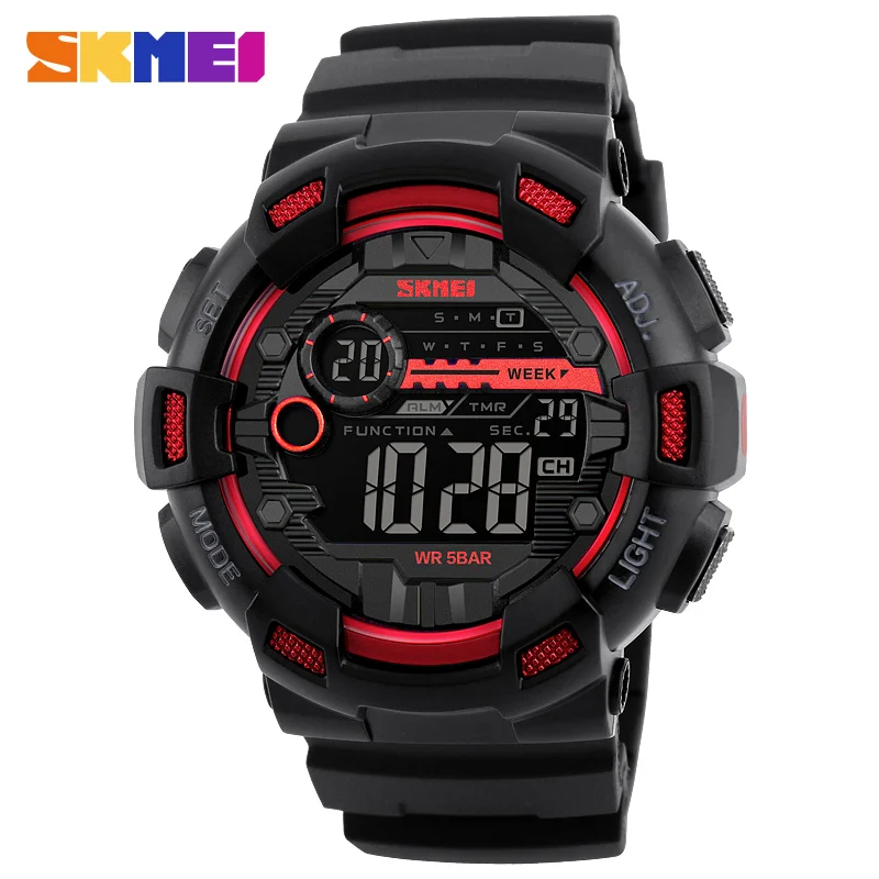 SKMEI 1243 Sport Electronic Watch Men 5Bar Waterproof PU LED Display Watches Digital Men's Wristwatch Clock reloj hombre 1583