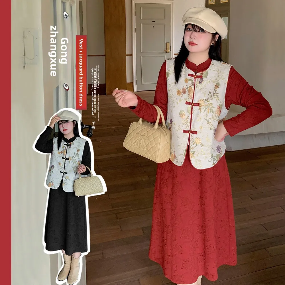 

Красный женский комплект с цветочной вышивкой: осенне-зимняя верхняя одежда, футболка с длинным рукавом и длинные брюки, модный комплект из двух предметов