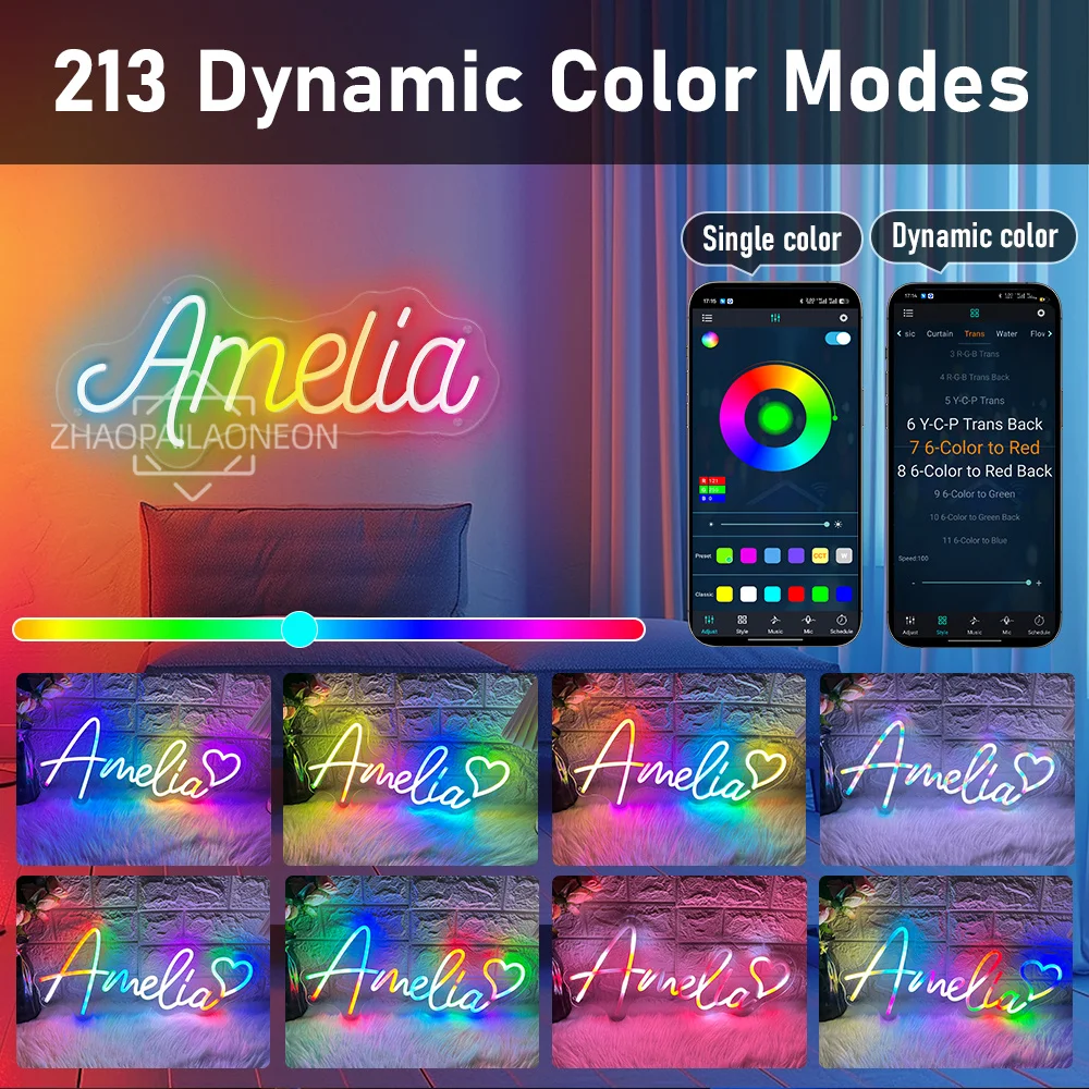 RGB Custom Neon Led Sign Custom Multicolor Dimmable Name Neon Light Signs Bedroom Wedding Decoration RGB Personalized Neon Light