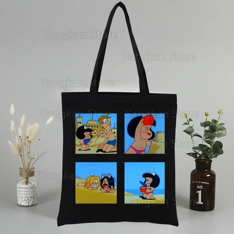 

Многоразовая черная холщовая сумка-шоппер Mafalda, эко-сумка через плечо