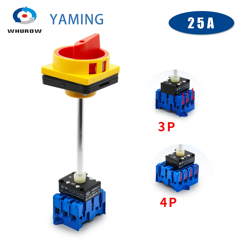 Isolating Switch YMD11-25B With Padlock Aluminum Pole 25A 32A 3P Load Break Power Cut Off Operation Outside Electrical Cabinet