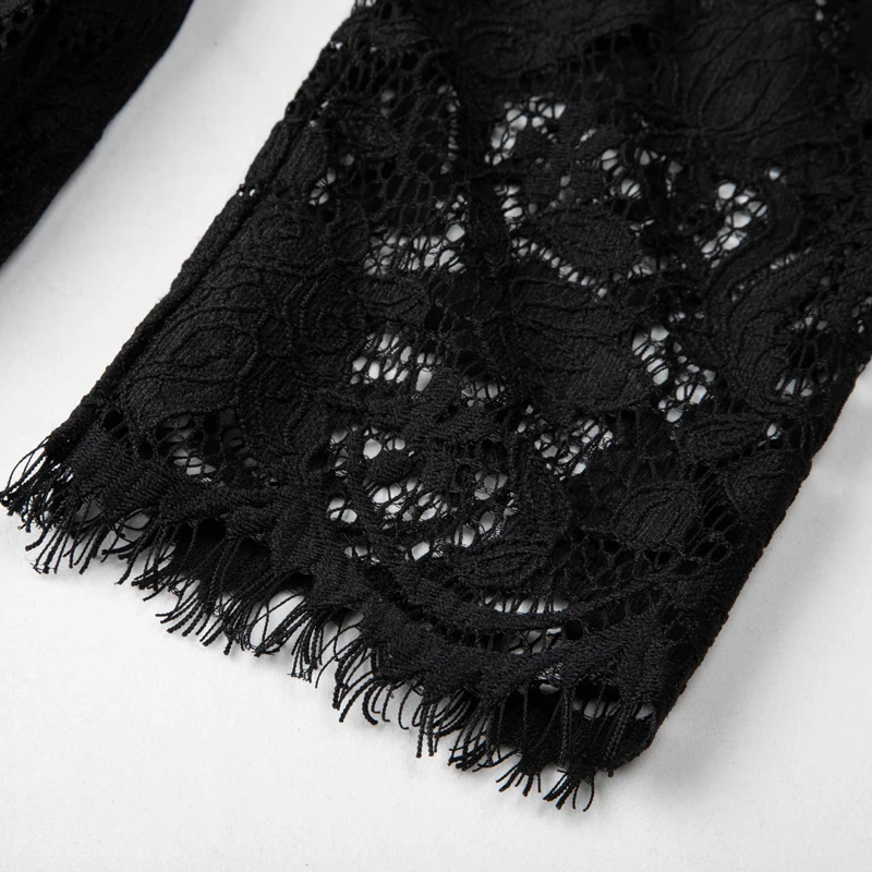Taoyizhuai brand lace dress spring and autumn new European and American fashion black elastic waist eyelash versatile dress
