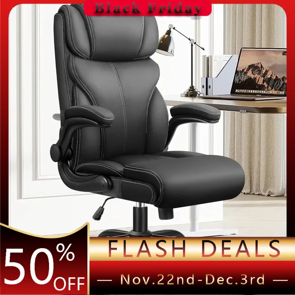 Office Chair, Executive Breathable Leather Chair with Adjustable High Back, Lumbar Support Swivel PC Chair with Rocking Function