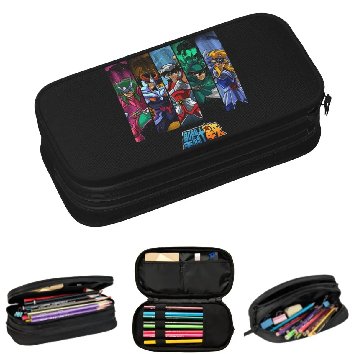 

12 Gold Anime Knights Of The Zodiac Saint Seiya Pencil Cases for Student Gifts Pen Box Pencil Bag Large Storage Pencil Pouch