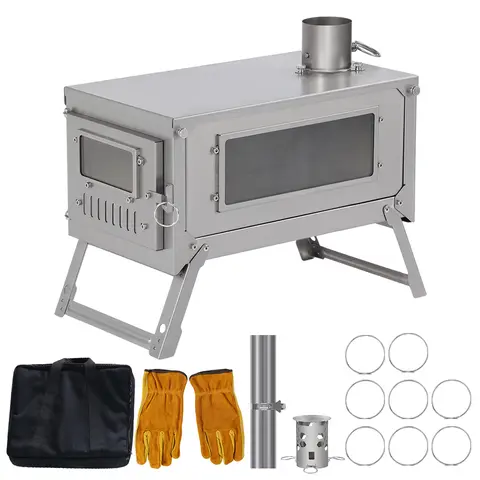 Soomloom Titanium Folding Stove with 2m/3m Chimney Lightweight 0.8mm Titanium Wood Stove for Outdoor Camping Hiking Bushcraft