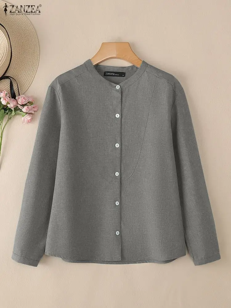 ZANZEA Vrouwen Elegante Shirts 2025, Mode Lange Mouw Kantoor Werk Tops Casual Losse O Hals Tuniek Effen Kleur Herfst Blusas