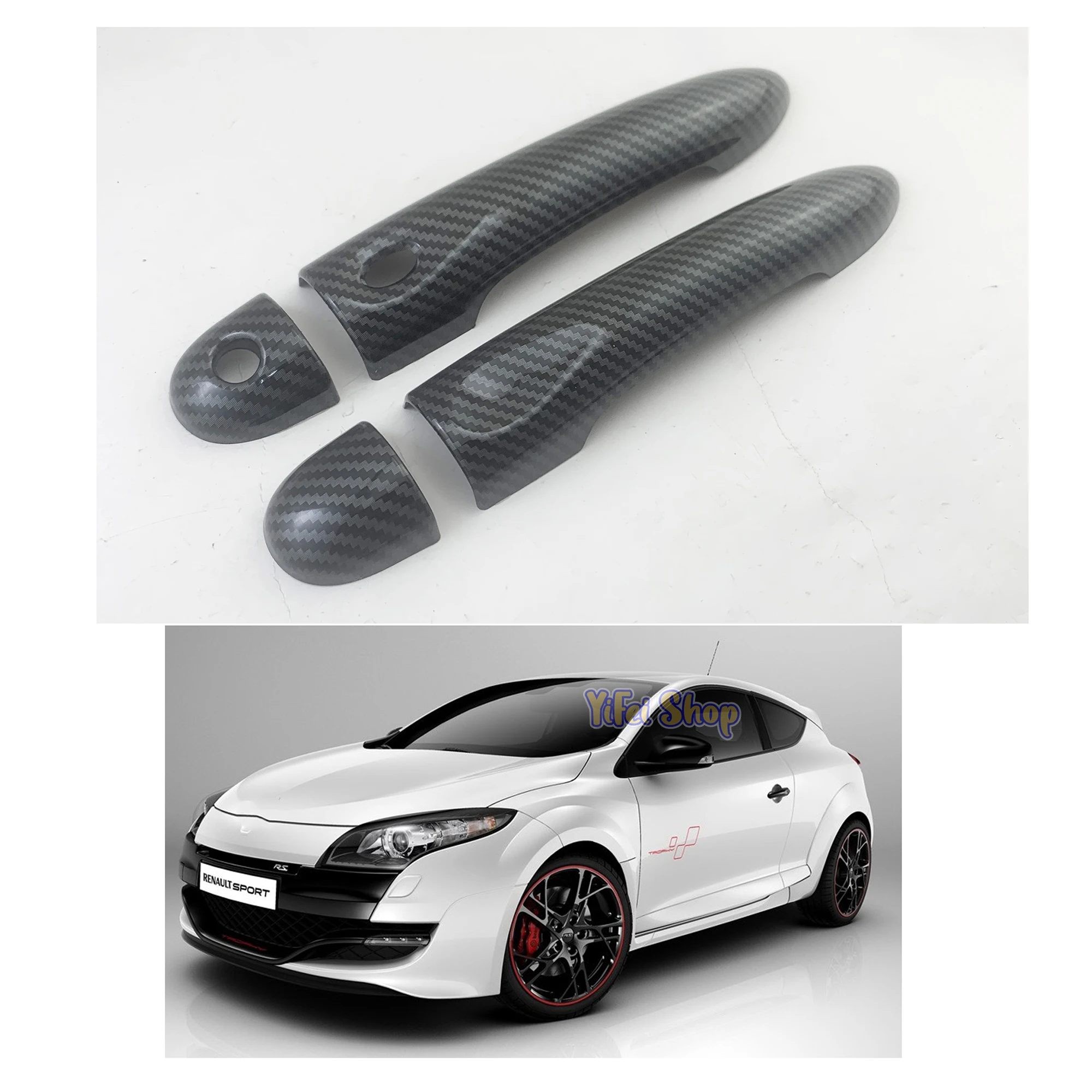 

New Car ABS Black Carbon Accessories Plated Door Handle Cover Trim Paste Style 2011 2012 2013 2014 For Renault Megane RS Trophy