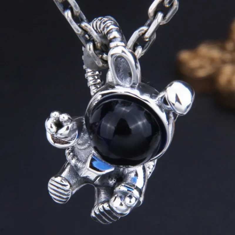 BOCAI S925 Sterling Silver Charms Pendants for Women Men New Fashion Blue Zircon Astronauts Argentum Jewelry Free Shipping