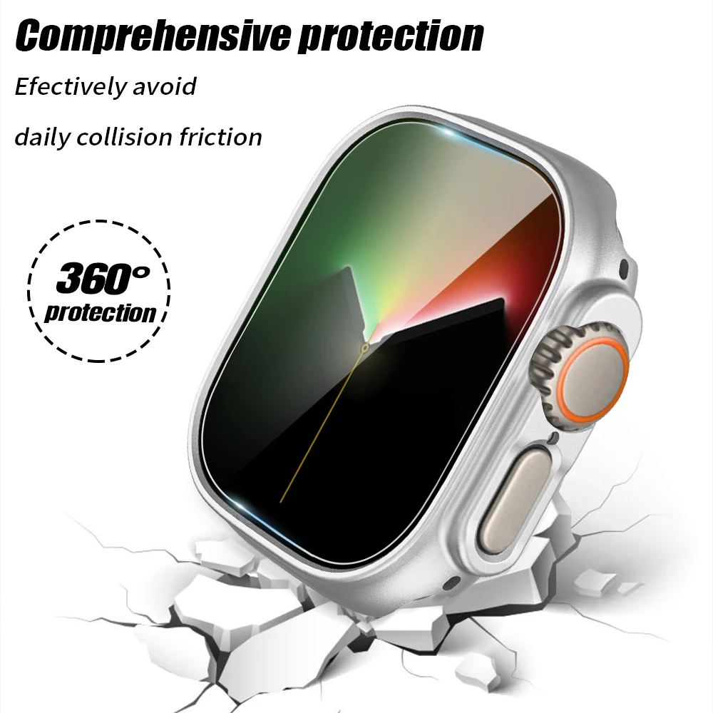 Case+Glass for Apple Watch 7 8 9 Ultra 49 Tempered Screen Protector PC Hollow Frame Bumper Protective Cover for iwatch Ultra 49m