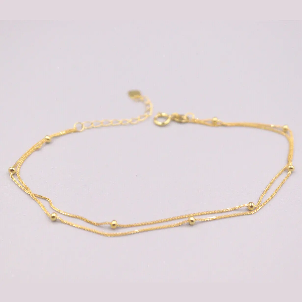 Au750 Real 18K Yellow Gold Bracelet Woman's Wheat Chain Small Bead Female's Bracelet Female's Link 6-7inchL