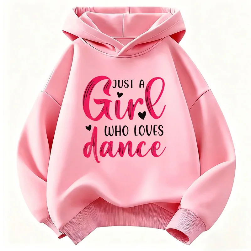 Hoodie Infantil com Estampa de Letras 'Just A Girl Who Loves Dance' Y2k, Moletom Casual para Meninas no Outono e Inverno