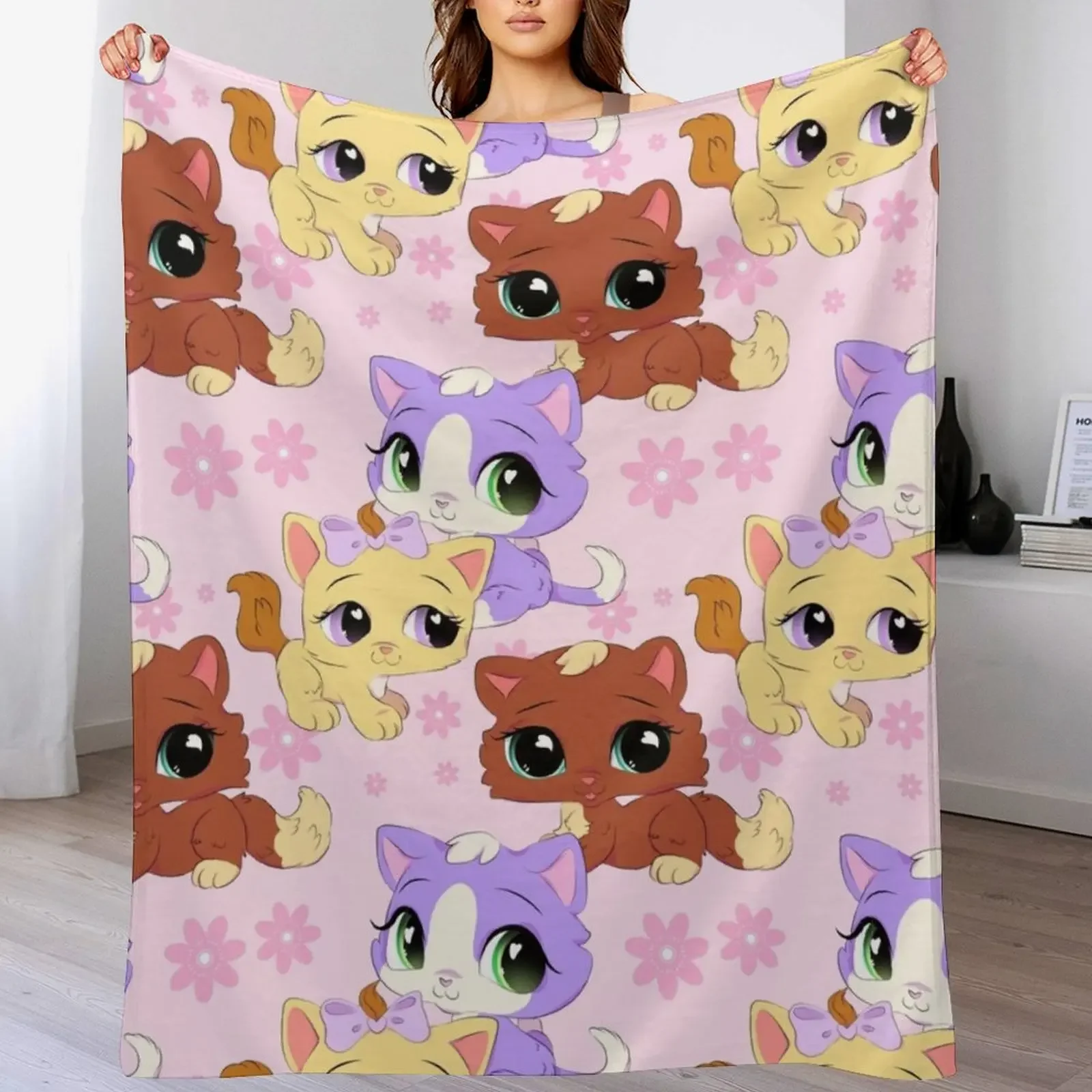 

Lps Kittens Throw Blanket Outdoor Soft Blanket for Picnic Beach Camping