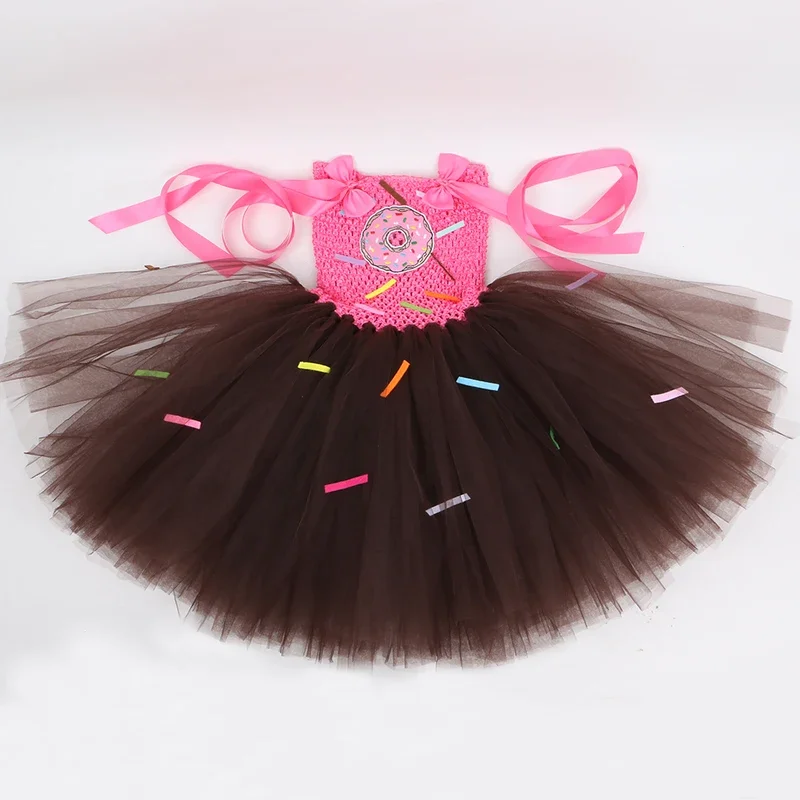 EE01 Costume da ciambella per bambina Vestito a tema caramelle per regali per feste di compleanno per bambini Vestito da tutu per biscotti con ciambella al cioccolato dolce GirlIo0!