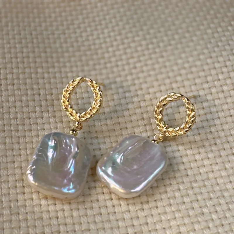 

Minar Classic Square Baroque Freshwater Pearl Leaves Circle Metal Dangle Earrings for Women 14K Real Gold Plated Copper Jewelry