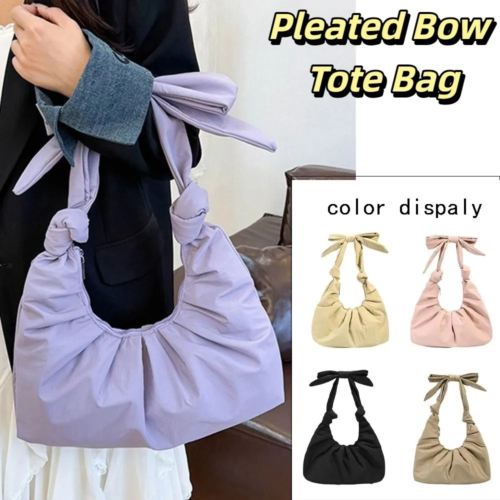 

Темпераментная милая плиссированная сумка-тоут с бантом в корейском стиле, сумка-облако с бантом, дизайн меньшинства, однотонная сумка для путешествий
