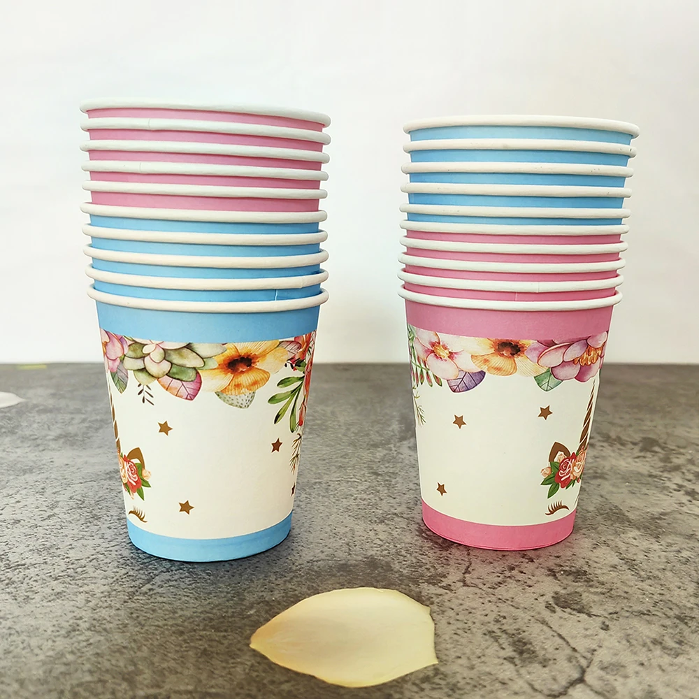 

10PCS 9 Oz 250ml Flower Thickened Paper Cup Disposable Paper Cup Raw Wood Pulp Children's Birthday Party Supplies