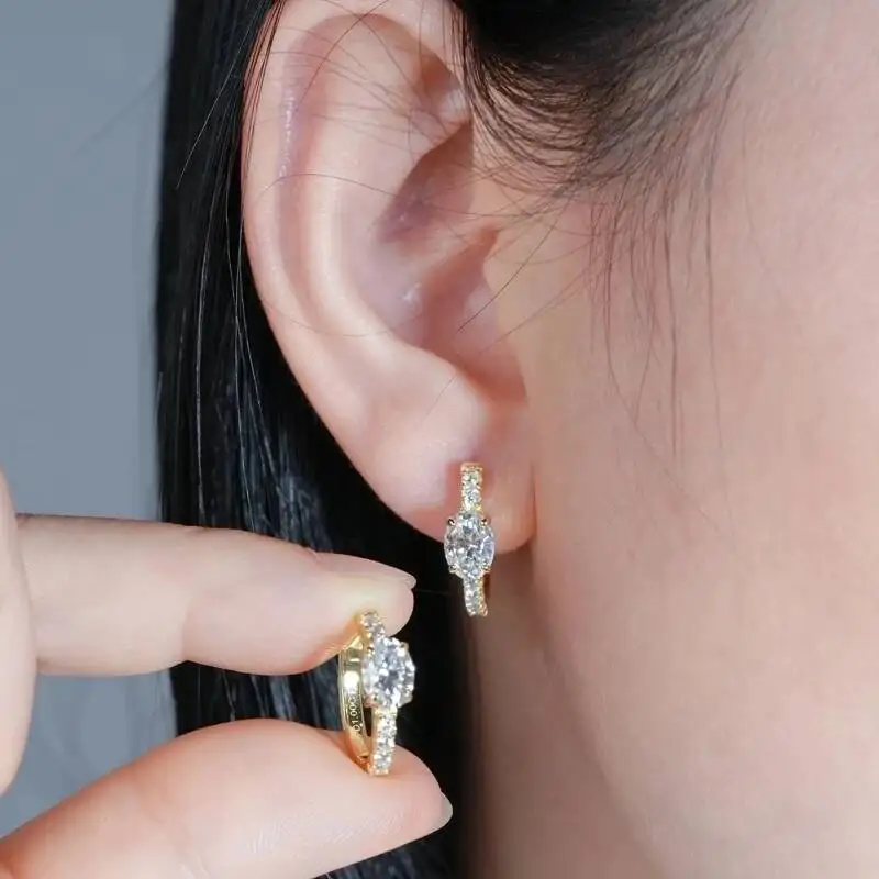BIJOX STORY 925 Sterling Silver 1ct Oval Moissanite Earrings For Women Lab Created Diamond Jewelry Ear Hoops Elegant Lady Choice