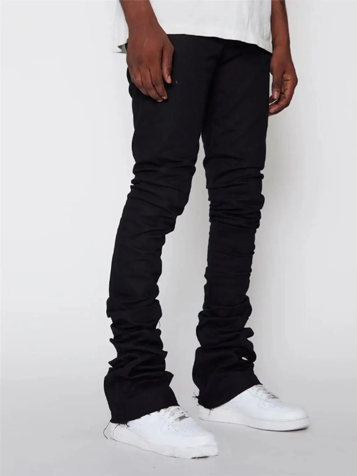 Men's Street Fashion Ins Straight Leg Jeans Elastic Waist mid Waist Cotton 100% Bright Thread Print Sporty 3D Effect Durable