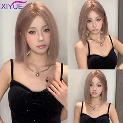 Gray Pink Synthetic Wigs Short Bob Cut Blunt Wigs with Bangs Cosplay Lolita Hair Wig for White Women Heat Resistant Party Daily