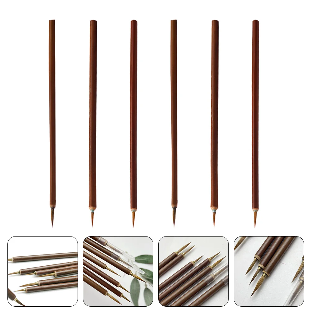 

6pcs Line Drawing Pens Watercolor Liner Students Painting Pens Fine Detail Oil Painting Brush Set Bamboo Handle Sketching Art