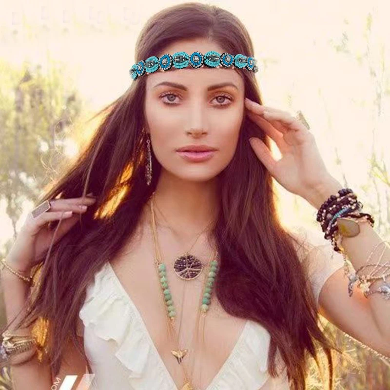 Ethnic Vintage Bohemian  BeadsElastic Headband  Hair Band Hair accesories