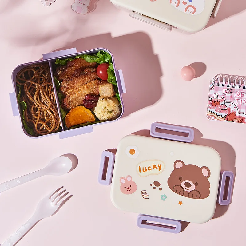 Cute Bento Lunch Box School Heater Portable Plastic Lunch Container For Kids Girls Bread Sandwich Food Warmer Compartments