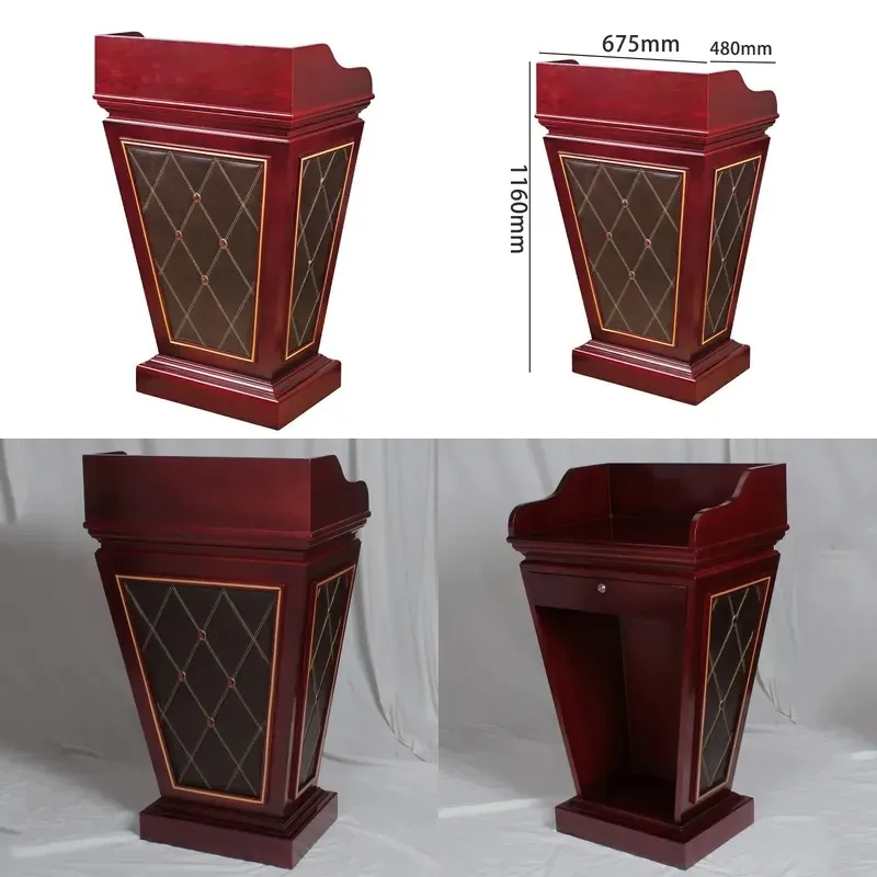 Modern MDF Podium with Leather and Copper Fittings for Church Hotel Lobby Lecture Table Meeting Furniture Stage