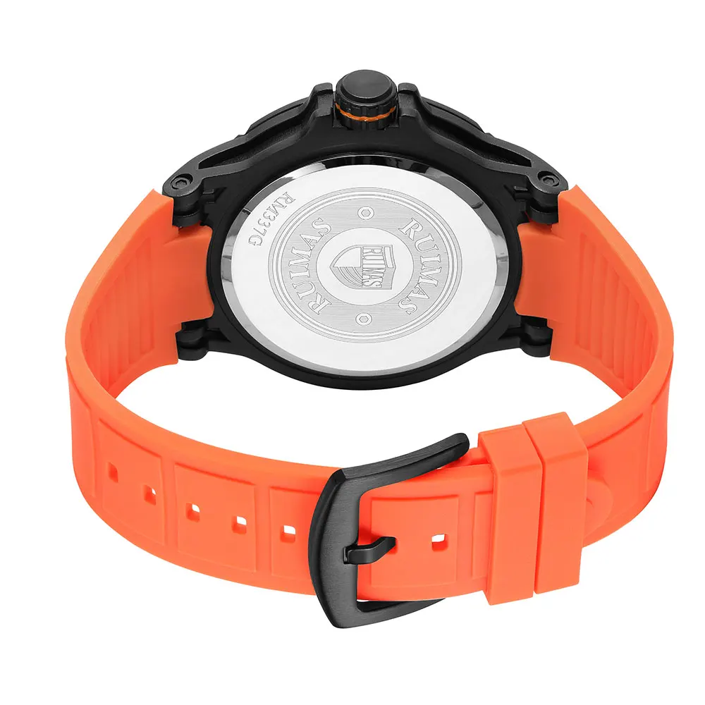 MEGIR&RUIMAS Orange Quartz Watch for Men Fashion Military Sport Waterproof Wristwatch with Silicone Strap Luminous Hands 337