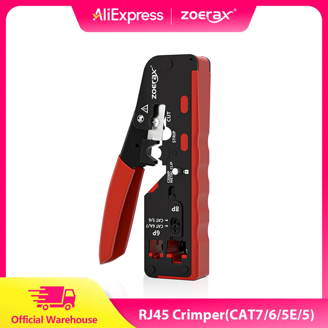 

ZOERAX RJ45 Crimp Tool for Cat7/6A/6/5e Ethernet Connectors With Wire Cutting and stripping Function Including Replacement Blade