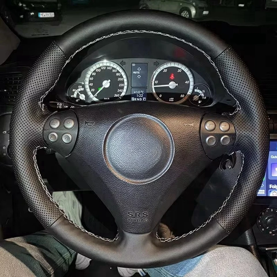 Hand genähte Auto lenkrad abdeckung aus Mikro faser leder für Mercedes Benz C Slk Klasse W203 R171 2015-2018 Lenkrad gehäuse – Detail 1